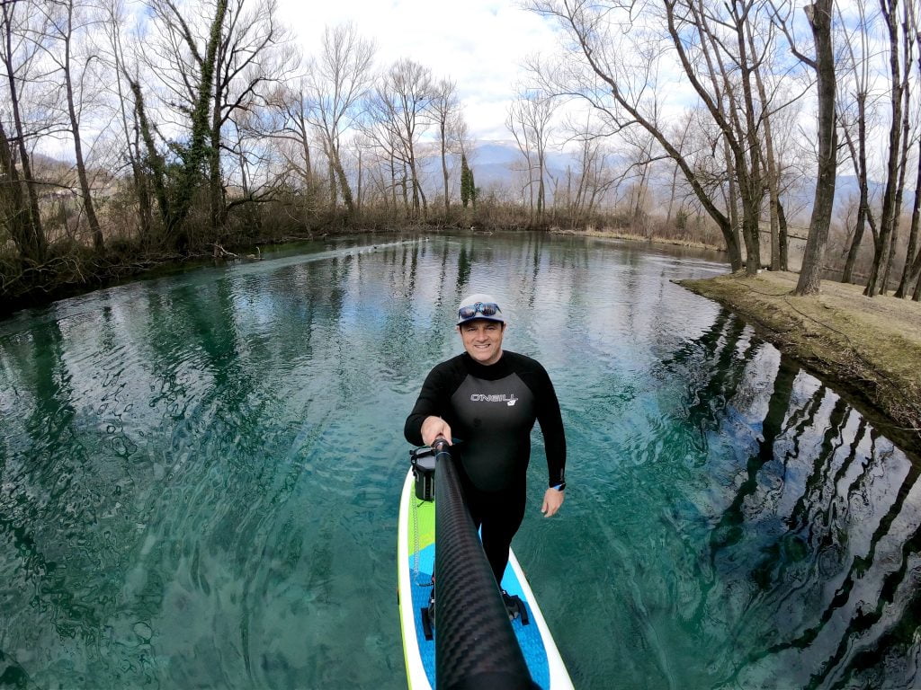 GoPro hero7, paddleboard sul lago, Lazio, trevaligie